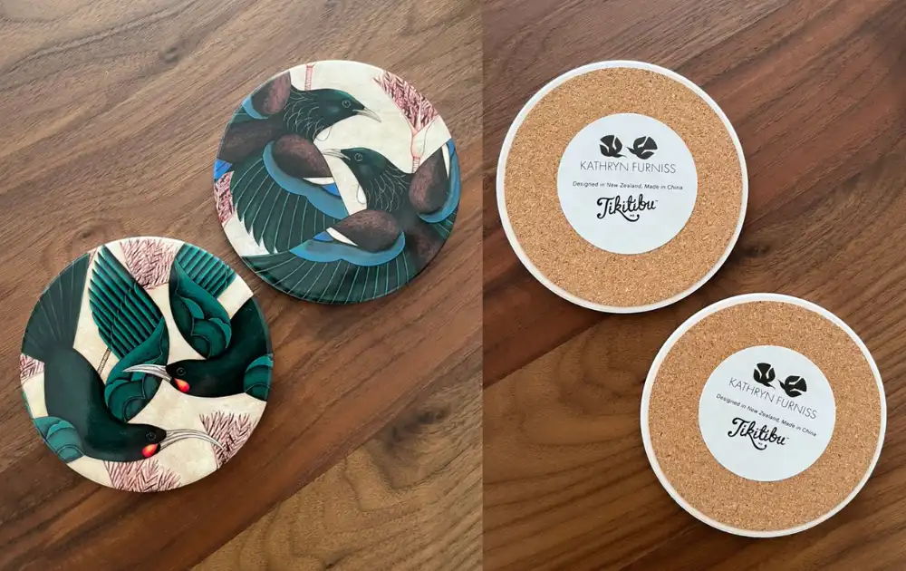ニュージーランドMorartで買った雑貨・お土産Coasters(the NZ native Tui )陶器のコースター